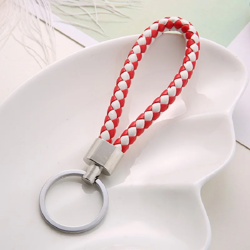 Woven Braid Leather Rope Car Key Chain Keyring Gifts Leather Strap Cord Rope Keychain Handle Strap Keyring