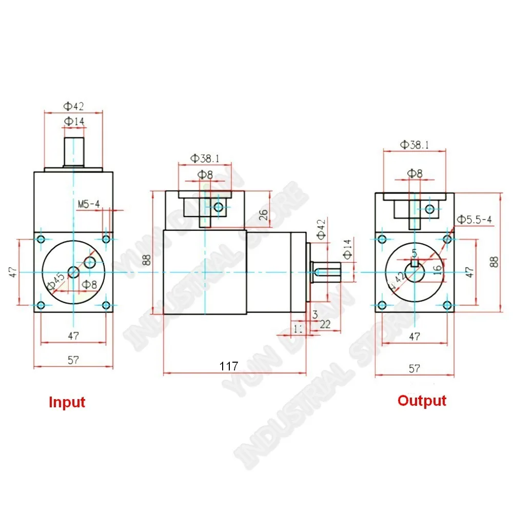 20 :1 Right Angled Planetary Speed Reducer Gearbox 90degree Angle Reversing Corner 8mm 6mm input for NEMA23 57mm Stepper Motor