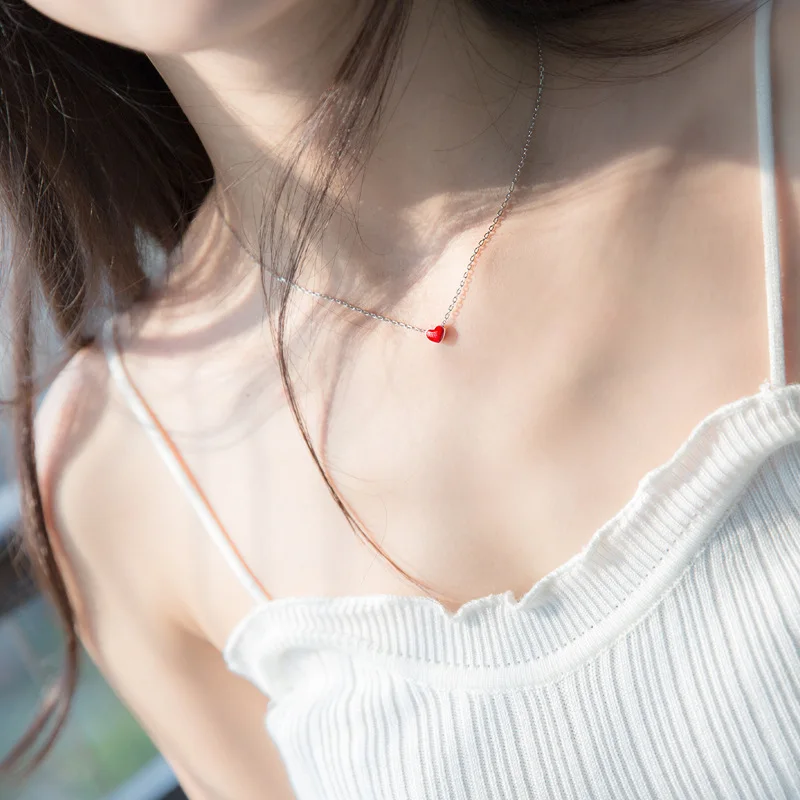 La Monada 39.6+3.5cm 925 Sterling Silver Necklaces For Women Red Heart 925 Silver Chain Necklace Women Jewelry Korean Female