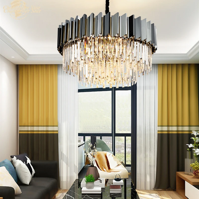 Postmodern Luxury Crystal Chandeliers Lighting for Living Room Bedroom Restaurant Hotel Study LED Prism Black Hanging Lamp