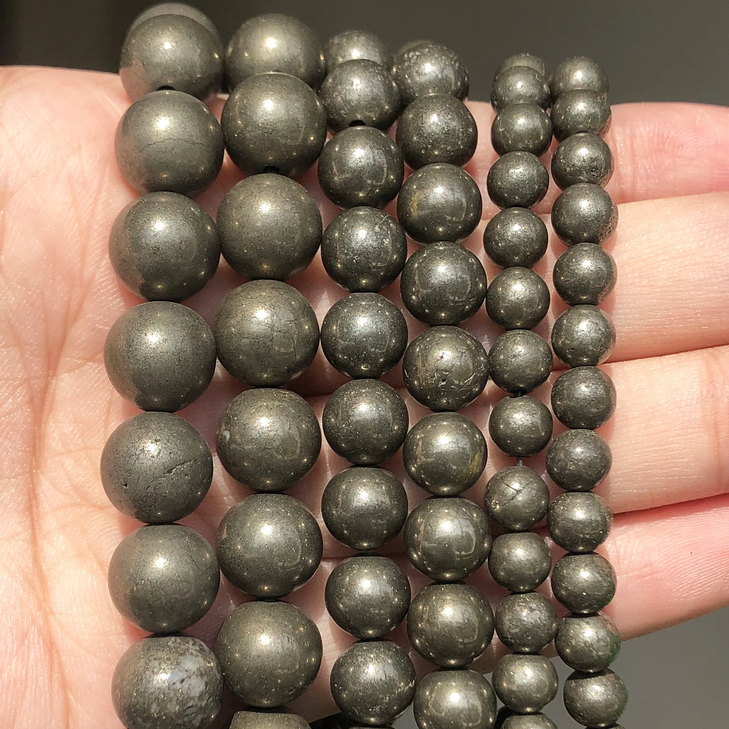 Natural Stone Iron Pyrite Spacer Beads for Jewelry Making 4 6 8 10mm Round Loose Beads DIY Bracelet Accessories 15''inches