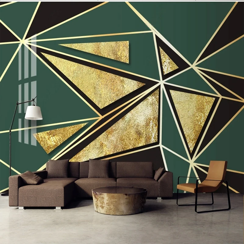 Aangepaste behang muur doek moderne gouden geometrische abstracte driehoek zijden doek muurschildering woonkamer achtergrond muur muurschildering