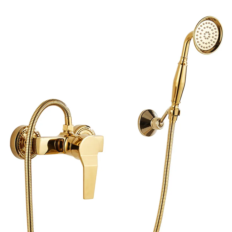 Brass Titanium Shower System Wall Mount Hot and Cold Water Faucet With Brass Handshower Mixer Tap