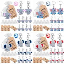 A group of 20 Babies Welcome The Party to Give Back Gifts, Various Colors of Baby Elephant Keychain + Transparent Hard Sandbag