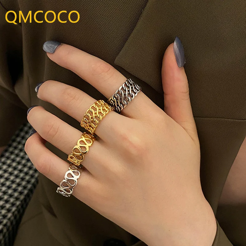 QMCOCO модное серебряное кольцо для женщин креативные простые геометрические Изящные аксессуары вечерние ринки день рождения ювелирные изделия подарки