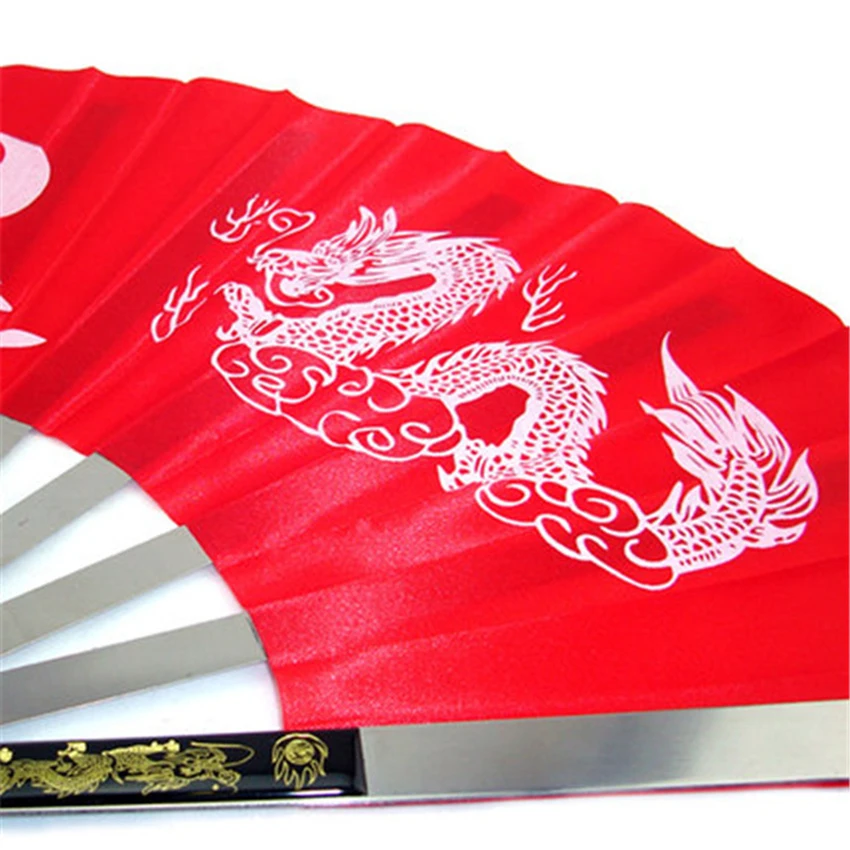 Chinese Kung Fu Fan Wushu Dragon Stainless Steel Frame Tai Chi Martial Arts performance / dance Available fan 13.4\