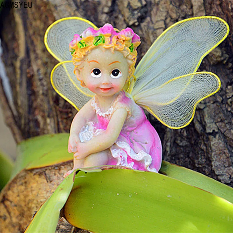 AGMSYEU resin crafts micro-landscape cute flower fairy statue lawn flower bonsai decoration garden gardening ornaments