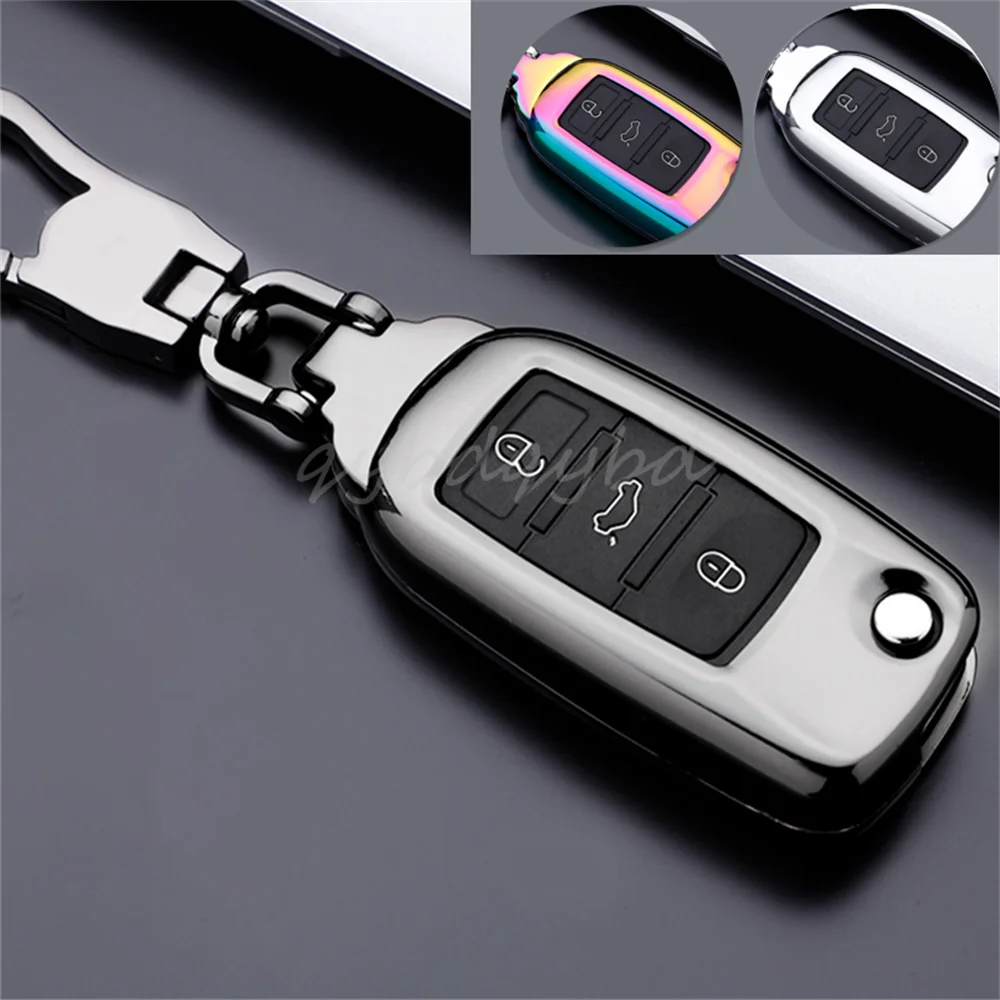 

Metal+TPU Remote Start Car Key Cover Case Protector Fob Shell Auto Accessories Keychain For Volkswagen VW Jetta Passat Golf