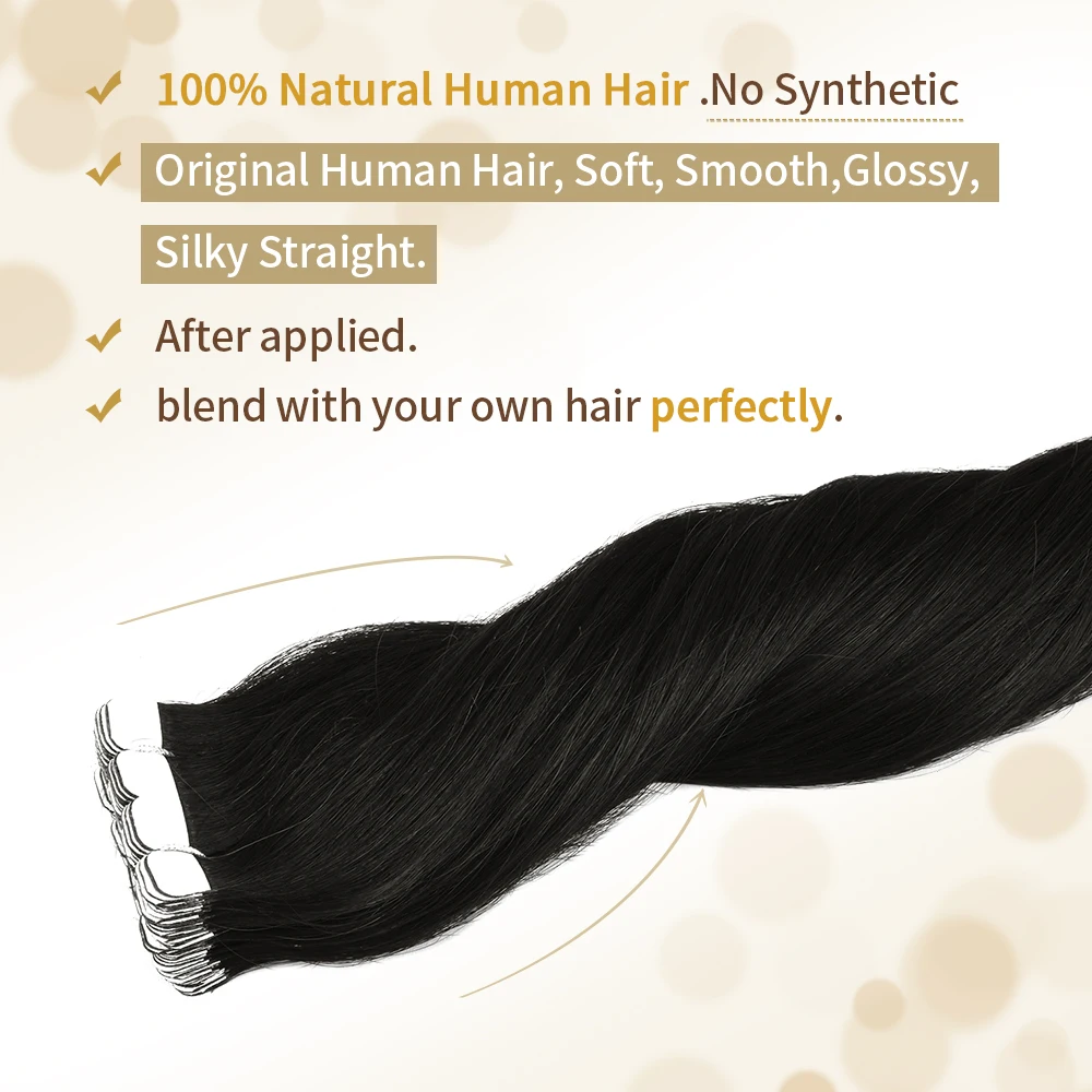 ZURIA Tape In Human Hair Extensions Machine Remy Tape Natural Seamless Skin Weft Adhesive Straight Hair 12\