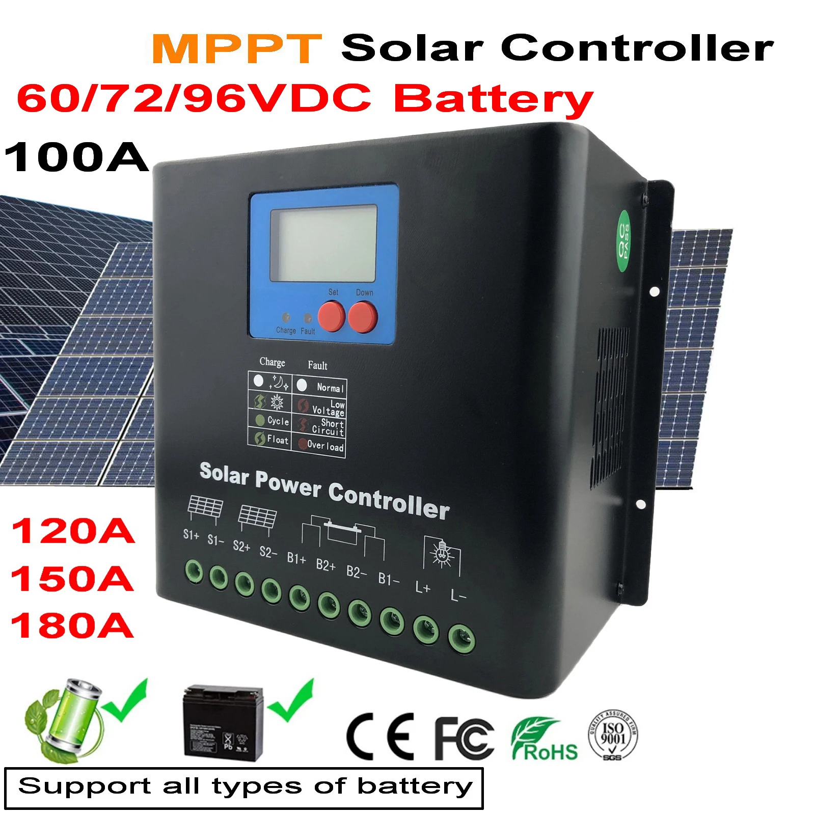 60V 72V 96V  LCD Display 100A 120A 150a 180a  MPPT Solar Charge Controller 60V all type Battery Regulator use home solar system