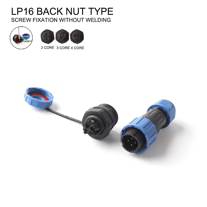 LP/SP16 IP68 Back Nut TYPE No welding Screw Splicing Waterproof Wire Connector  2 3 4 Pin Male Female plug socket Panel Mount