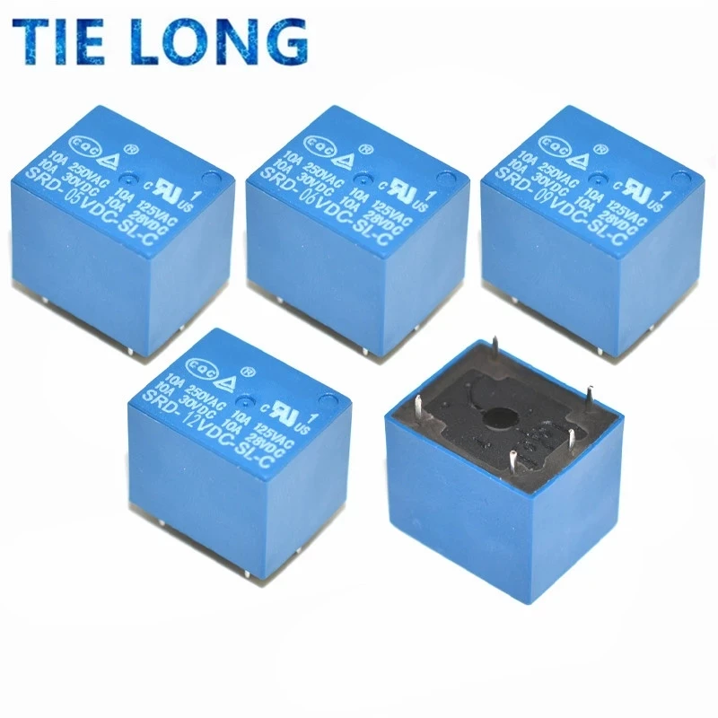 10pcs Relays SRD-03VDC-SL-C SRD-05VDC-SL-C SRD-06VDC-SL-C SRD-09VDC-SL-C SRD-12VDC-SL-C 3V 5V 6V 9V 12V 24V 48V 10A 250VAC 5PIN