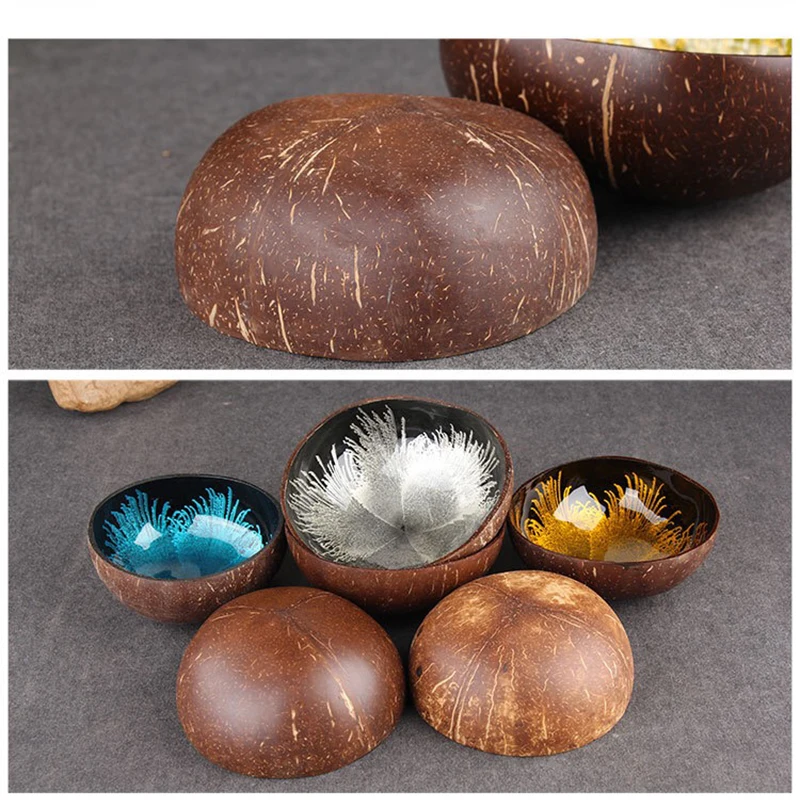 Natural Coconut Shell Key Candy Bowl Table Key Fruit salad Bowl Coconut Bowl Ink Creative Ornament Baby Snack Soup Bowl