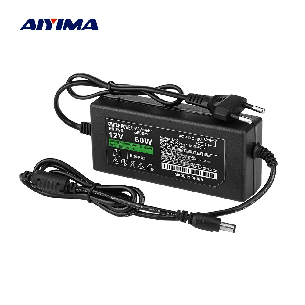 

AIYIMA 12V Amplifier Power Supply Unit US EU Plug Adapter 12V 5A AC220V To DC12V Power Adapter For TPA3116 TPA3118 Amplifiers