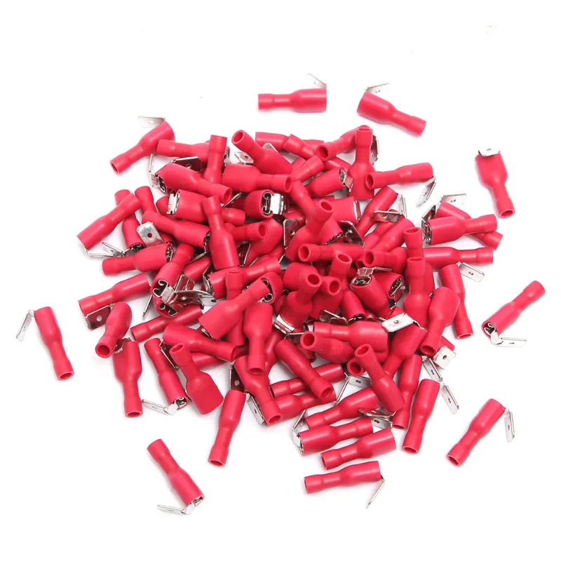 100PCS Insulated 22-16AWG Piggy Back Electrical Connectors Crimp Spade Terminals Red