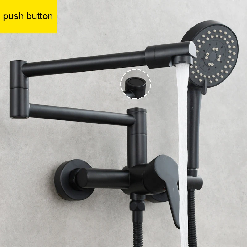 Wall Mounted Bathtub Faucet Two Function Black Shower Mixer Brass Long Spout Can Be Rotated Arbitrarily Cold and Hot Mixer