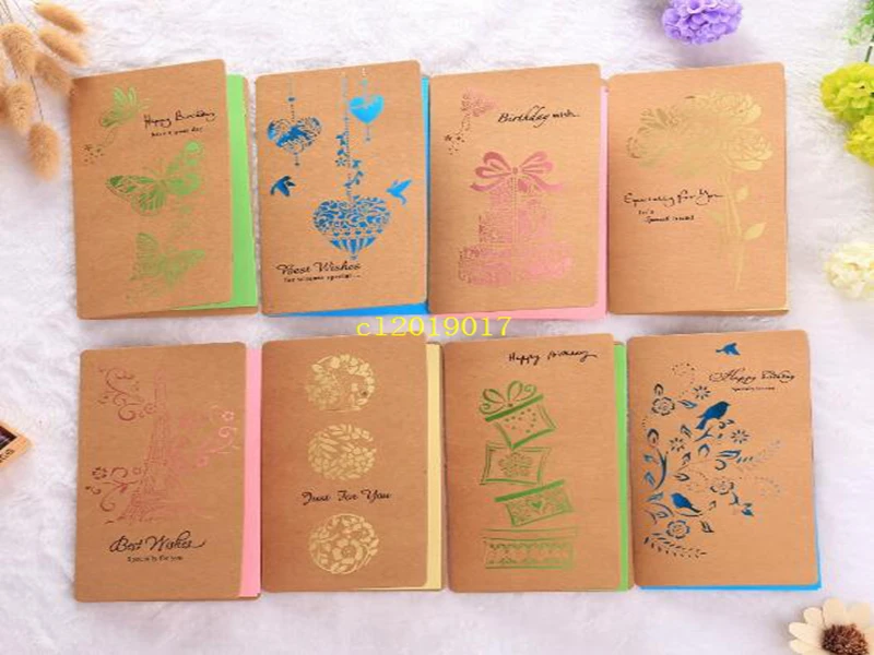 

Creative greeting card postcard with retro hollow kraft paper and gold stamping