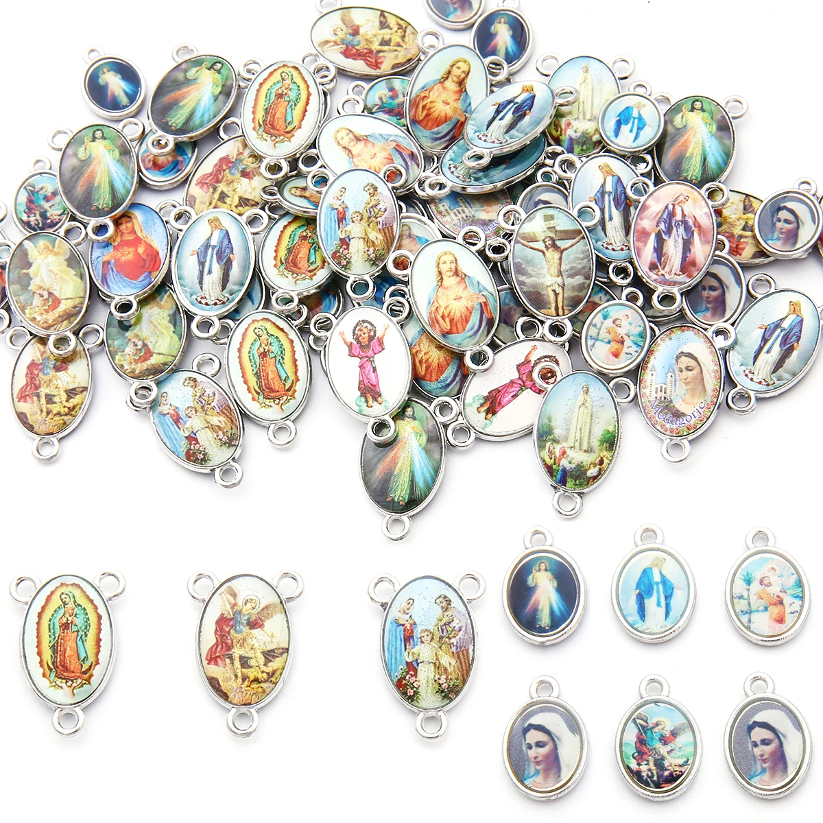 Mix 20Pcs Jesus Virgin Mary Three Hole Charm Pendant For Diy Jewelry Making Accessories Zinc Alloy Religion Pendant