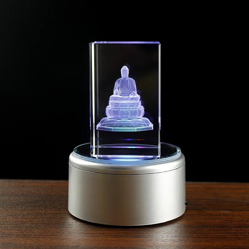 New design Classic Trasparent Crystal cube with 3D Buddha Statues Sculptures Home Decoration Crafts Religious Belief Souvenir