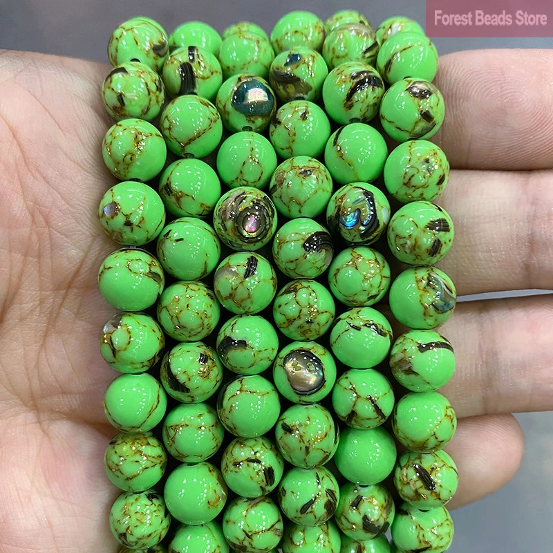 Green Shell Turquoise Round Loose Natural Stone Beads 4/6/8/10/12mm DIY for Necklace Bracelet  Handmade Jewelry Making 15''