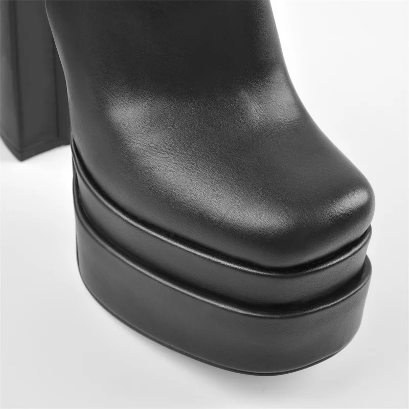 Onlymaker Women Concise Black Ankle Boots Matte Round Toe Zipper PlatformThick High Heels Fashion Party Dress Dance Booties