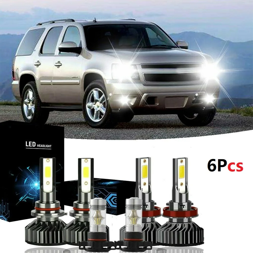 Hot Sale 6PCS 12V 6000K LED Headlight + Fog Light Bulbs F2 For Chevy Suburban Tahoe 2007-2014 Adjustable Car Accessories