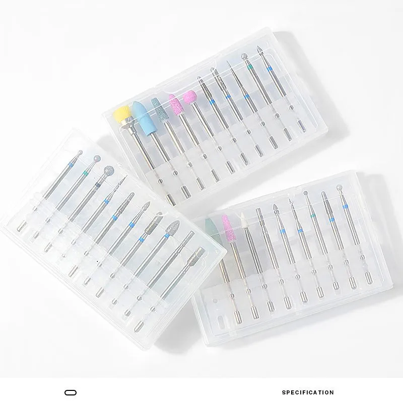 Fresas de diamante para manicura, kit de brocas de carburo para uñas, herramientas de equipo, 10 piezas