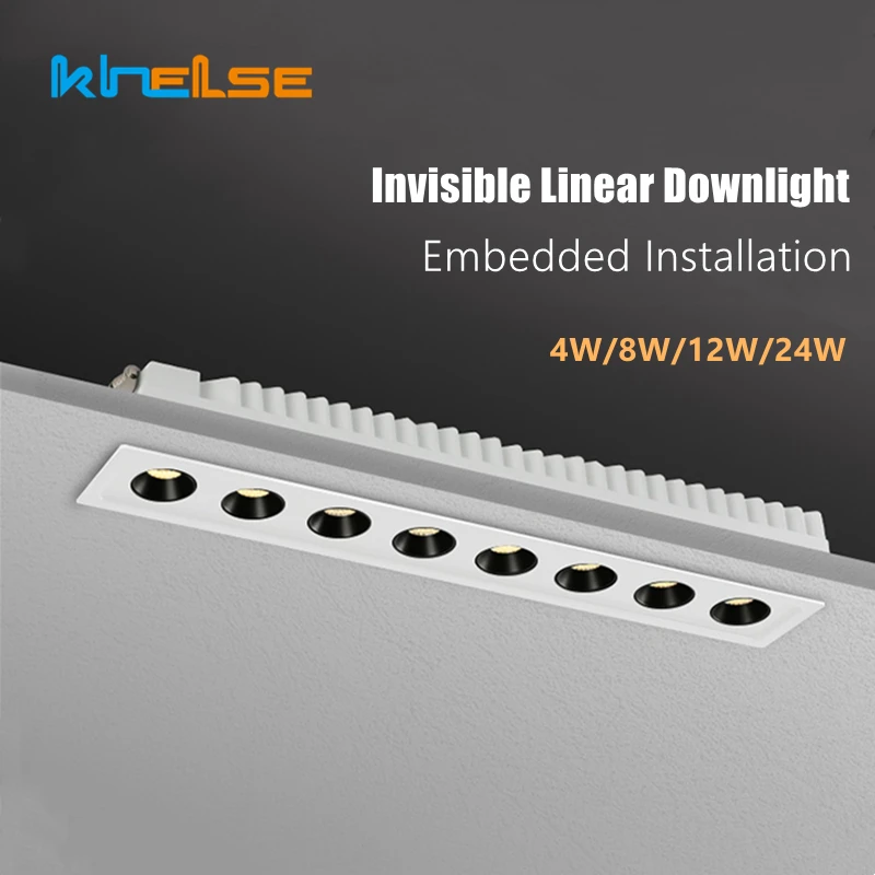 Wpuszczana taśma sufitowa LED liniowa Downlight salon wbudowana niewidoczna długa taśma Spotlight światło kratki 4W 8W 12W 24W