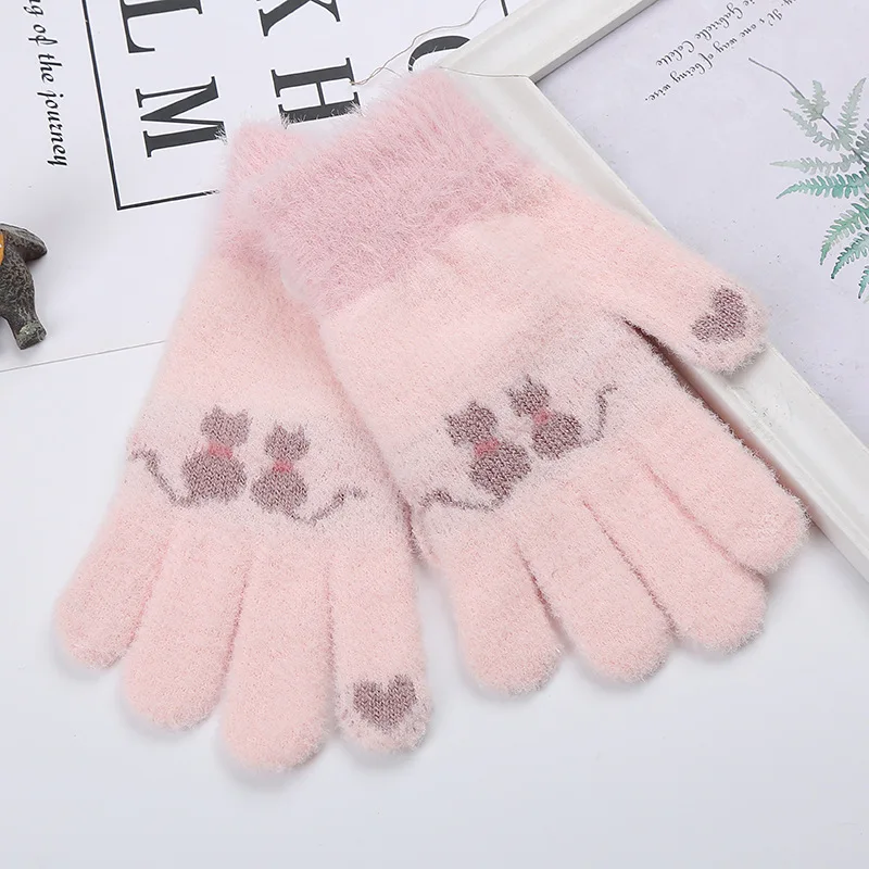 Wecute Child Gloves Junior High School Students Warm Gloves Outdoor Cycling Kawai Cat Plush Thickening for Boys Girls Best Gift