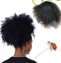 Afro Kinky Curly Human Hair Ponytail For Women Natural Color Remy HairPiece Clip In Drawstring  4B 4C Ponytails Hair Wigs