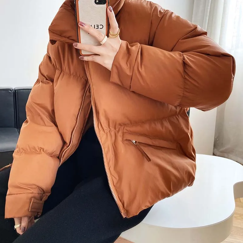 

Women's Down Padded Short Jacket 2021 New Winter Thick Oversized Solid Color Stand Collar All Match Warm Parka For Fashion