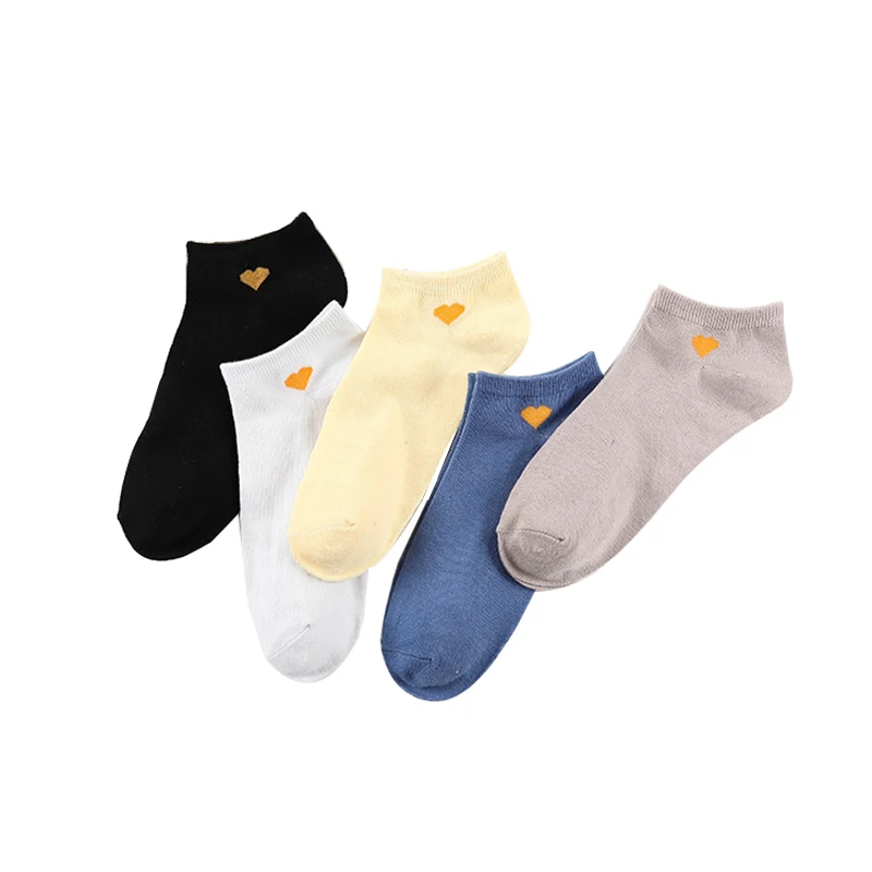 5 pairs Summer new love Women's boat socks thin all-match shallow mouth Women socks cotton breathable Women's socks