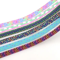 DHK 3/8'' 5yards Leopard Star Cloud Heart Printed Grosgrain Ribbon Accessory Hairbow Headwear DIY Decoration oem 9mm C1967