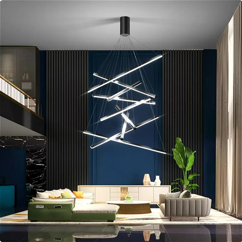 

Modern Creative Black Dining Room LED Chandelier Nordic Interior Lighting Living Room Kitchen Lamp Staircase Chandelier