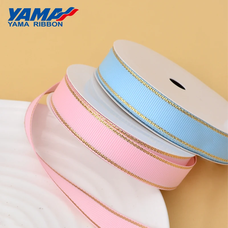 YAMA Gold Metallic Edge Grosgrain Ribbon 6mm 9mm 16mm 25mm 38mm Wide Price 100yards Diy Gift Packing Decoration Wedding Crafts