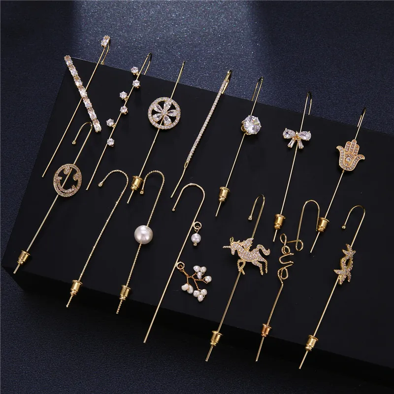 KSRA Bohemian Gold Color Earrings For Women Ear Wrap Crawler Hook Earring Zirconia Climber Long Earrings Statement Boho Jewelry