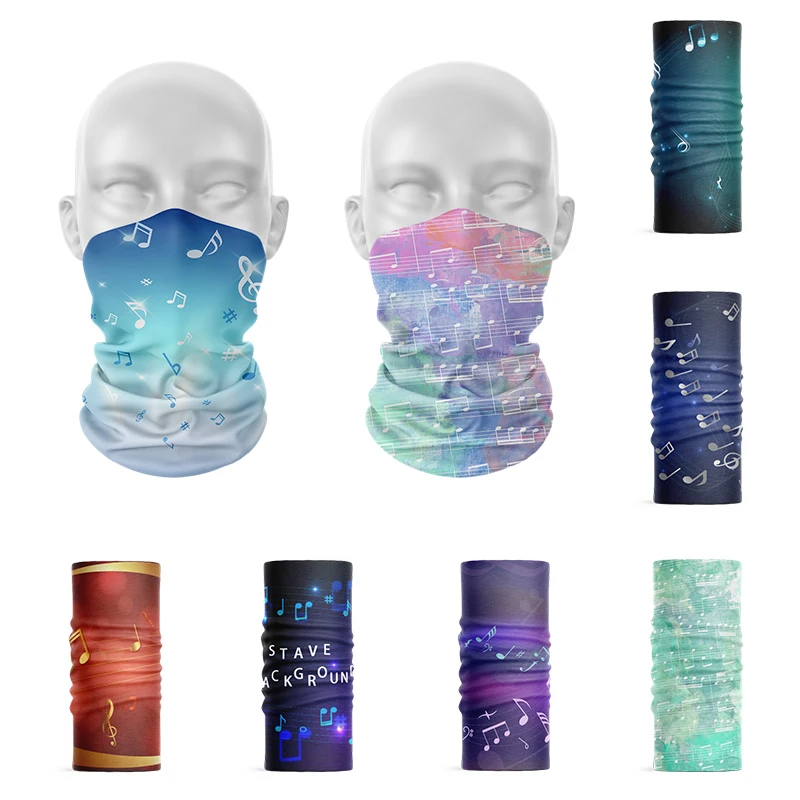 3D Printing Fashion Music Symbol Headscarf Ladies Summer Headdress Magic Sports Tubular Face Neck Hijab Scarf Men Cover Bandana