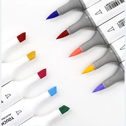 TOUCHNEW White 1Pcs Color Soft Brush Markers Alcohol Based Sketch Dual Tip Drawing Marker Pen Art Markers Pen Manga Art Supplies