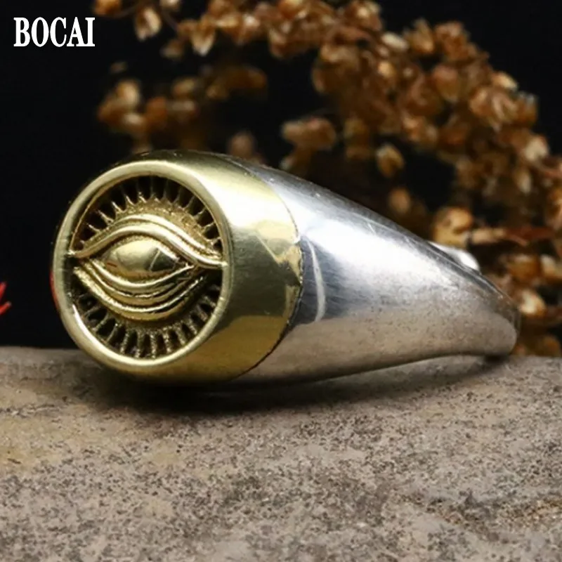 100% s925 Silver Jewelry The Eye of Horus God's All-Seeing Guardian Eye Jade Ring for Men and Women Adjustable Fashion