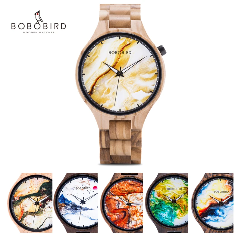 Relogio Masculino BOBO BIRD Personalized Custom Watch Men Luxury Brand Photo Print Marbling Wristwatches Male Clock Dropshipping