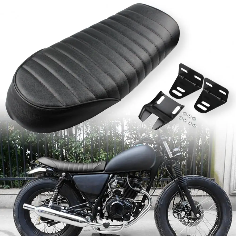 Motorcycle Seat Anti-Slip Comfortable Seating Faux Leather Retro Cafe Racer Seat with Mounting Brackets for Honda CG125