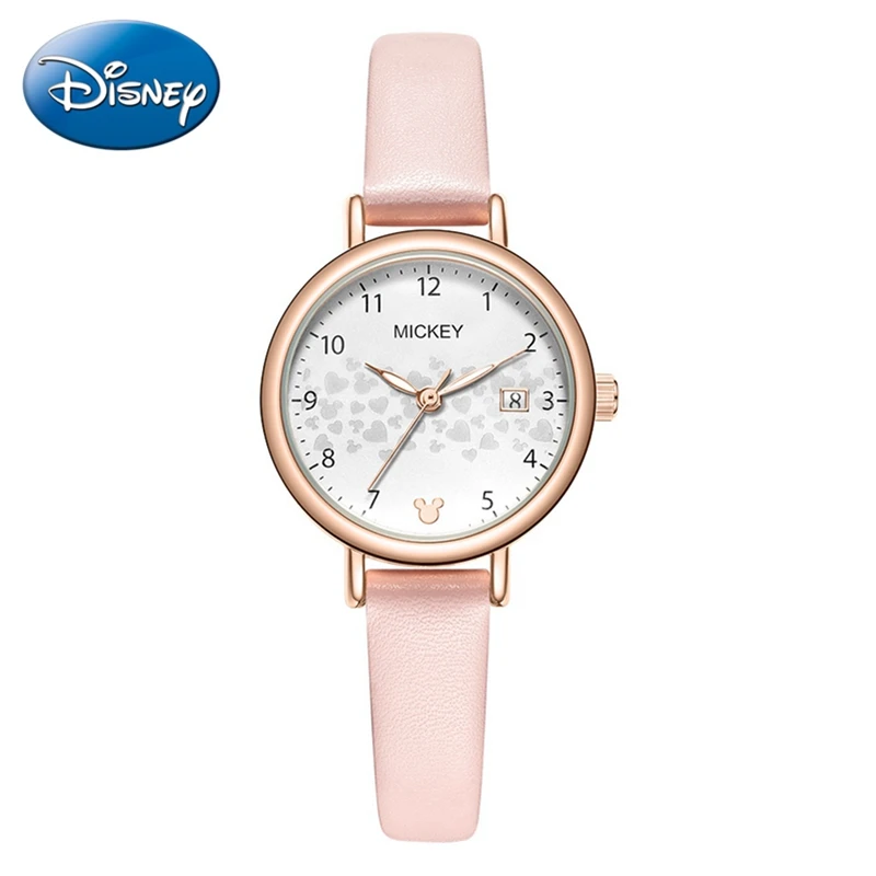 

Disney Official Women Fashion Casual Quartz Wristwatches Micky Mouse Cute Small Dial Pu Strap Luminous Hands Lady New Gift Clock