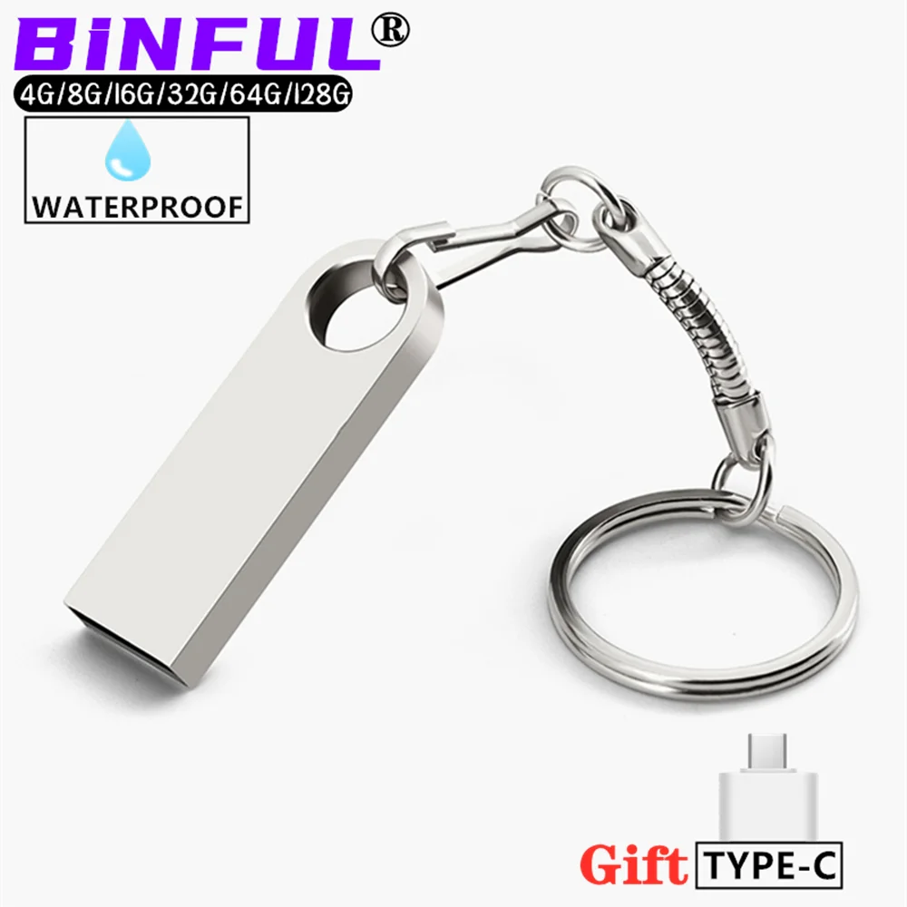 2024 new BINFUL usb flash drive 4GB 8GB 16GB 32GB 64GB 128G pen drive флешка silver u disk waterproof memoria cel usb stick Gift