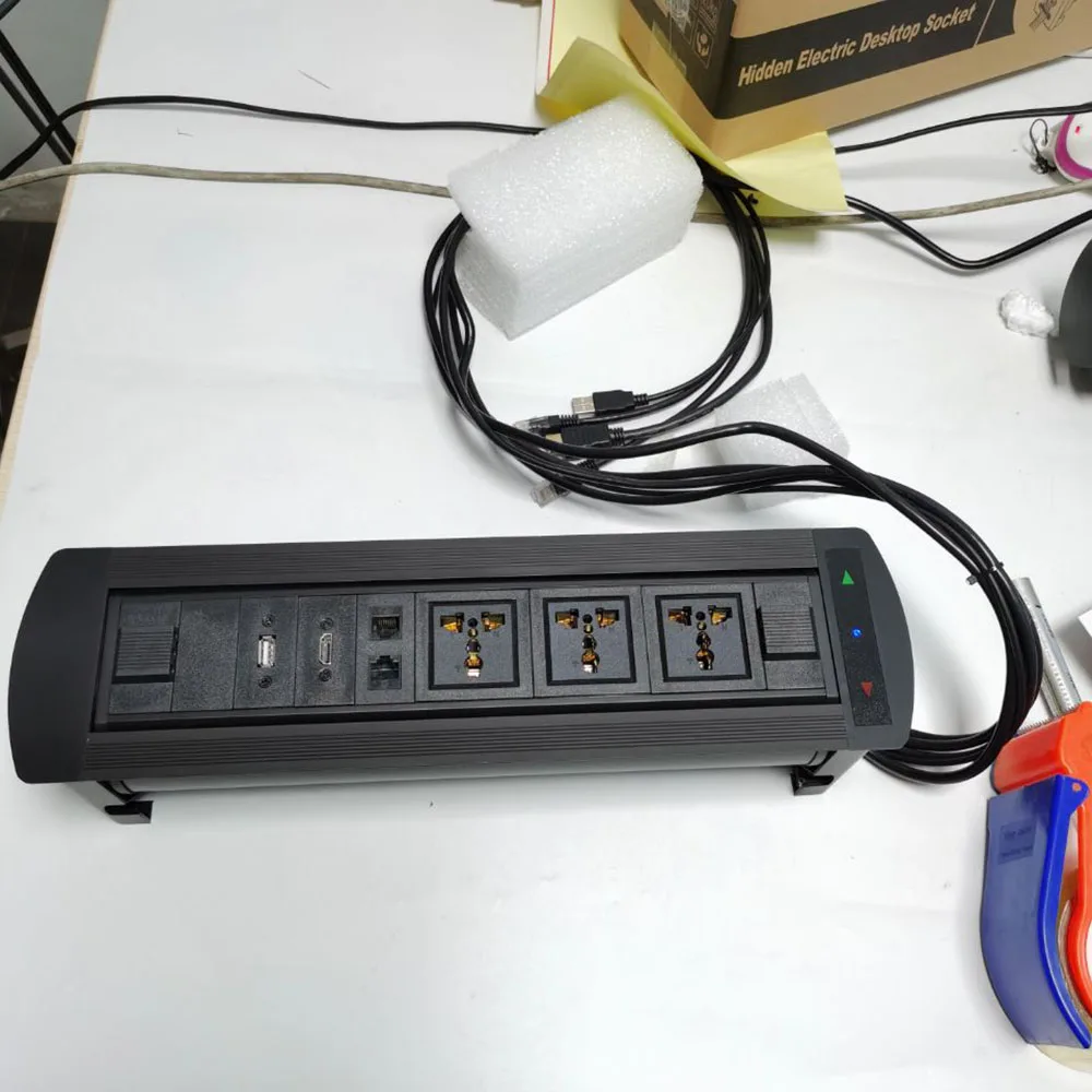 사무실 회의 멀티미디어 소켓 전기 회전 소켓 3 위치 전원 소켓 듀얼 네트워크 알루미늄 합금 소재