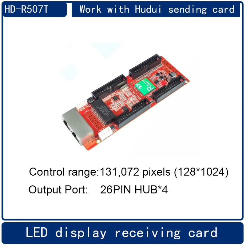 

Мини светодиодный карта приема HD-R507T со светодиодным экраном, 4 линии, 26 контактных портов концентратора, 131072 пикселей (128*1024)