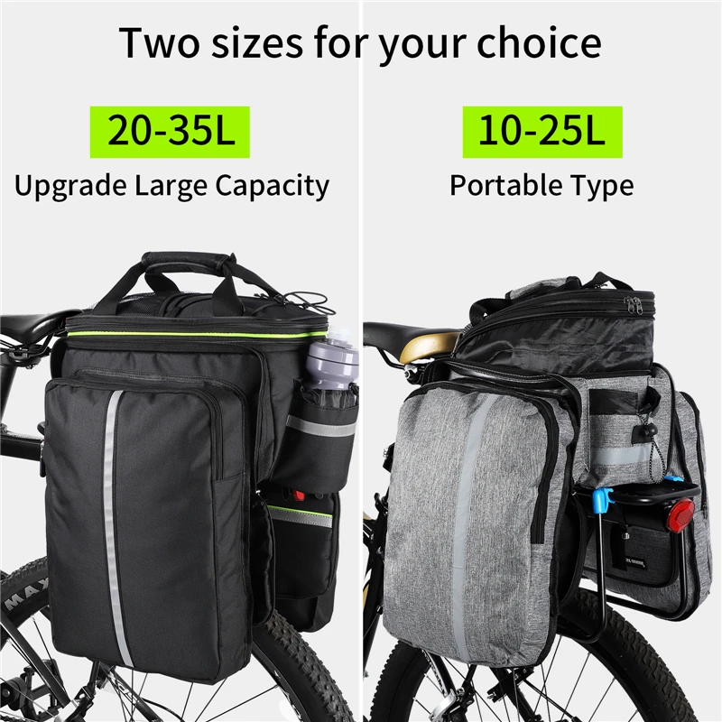 WEST BIKING Waterproof Bicycle Saddle Bag 20L Large Capacity Tail Rear 3 in 1 Trunk Bag Road Mountain Luggage Carrier Bike Bags