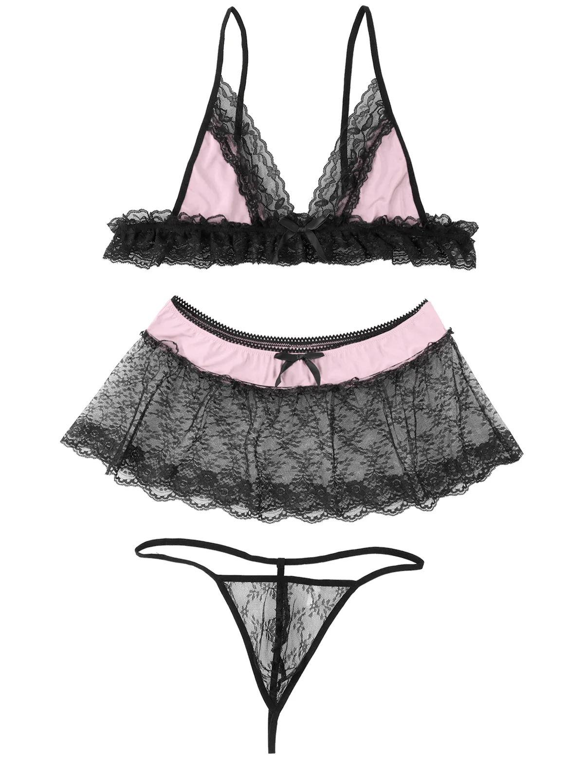 Men's Sheer Floral Lace Sissy Underwear Bras with Panties Nightwear Sleepwear P…