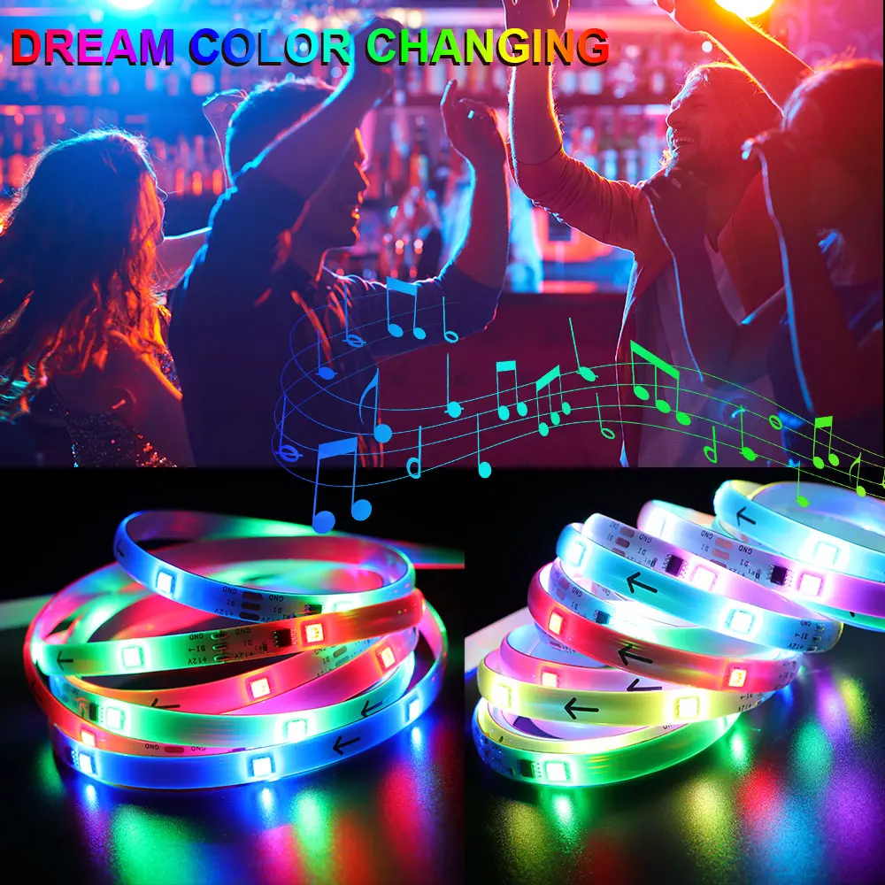 A+ LED Strip Lights RGBIC,Color Changing Rainbow LED Lights, Bluetooth Control,Music Sync，for Home Decoration Christmas
