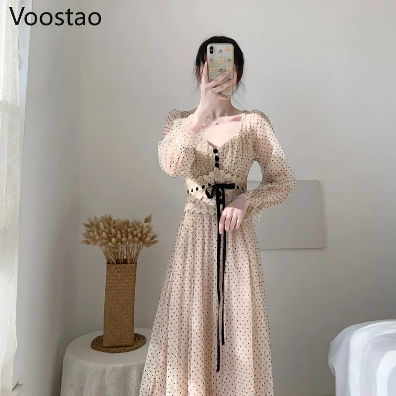 女性のためのシルクシフォンイブニングドレス,フレンチ,ヴィンテージ,シック,波状,プリント,レース,スリム,エレガント,長袖