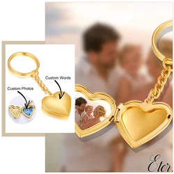Llaveros con medallón de corazón con nombre grabado personalizado para mujer, personalización de la foto de la familia, regalos de recuerdo de amor